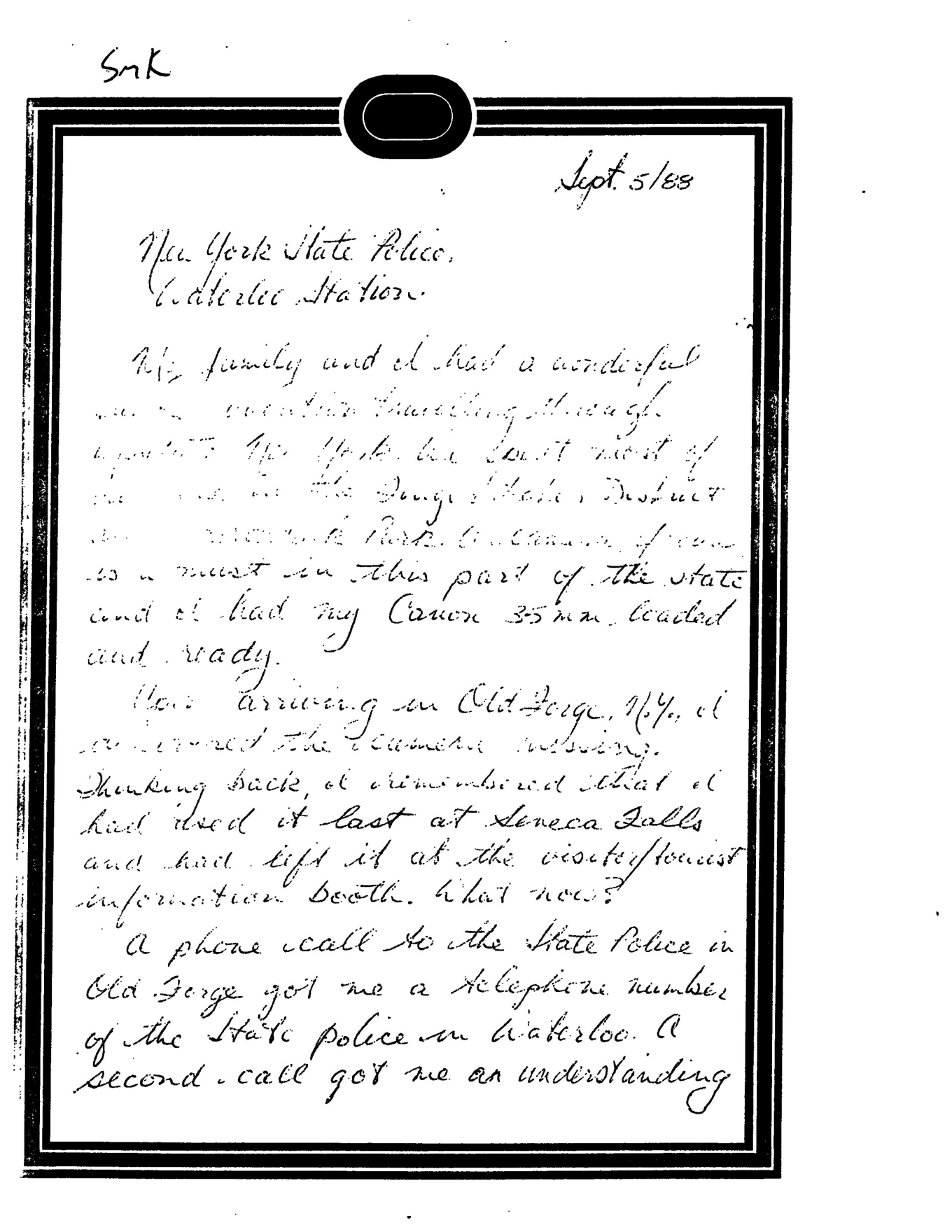 Visitor letter praising Steven Kelley page 1