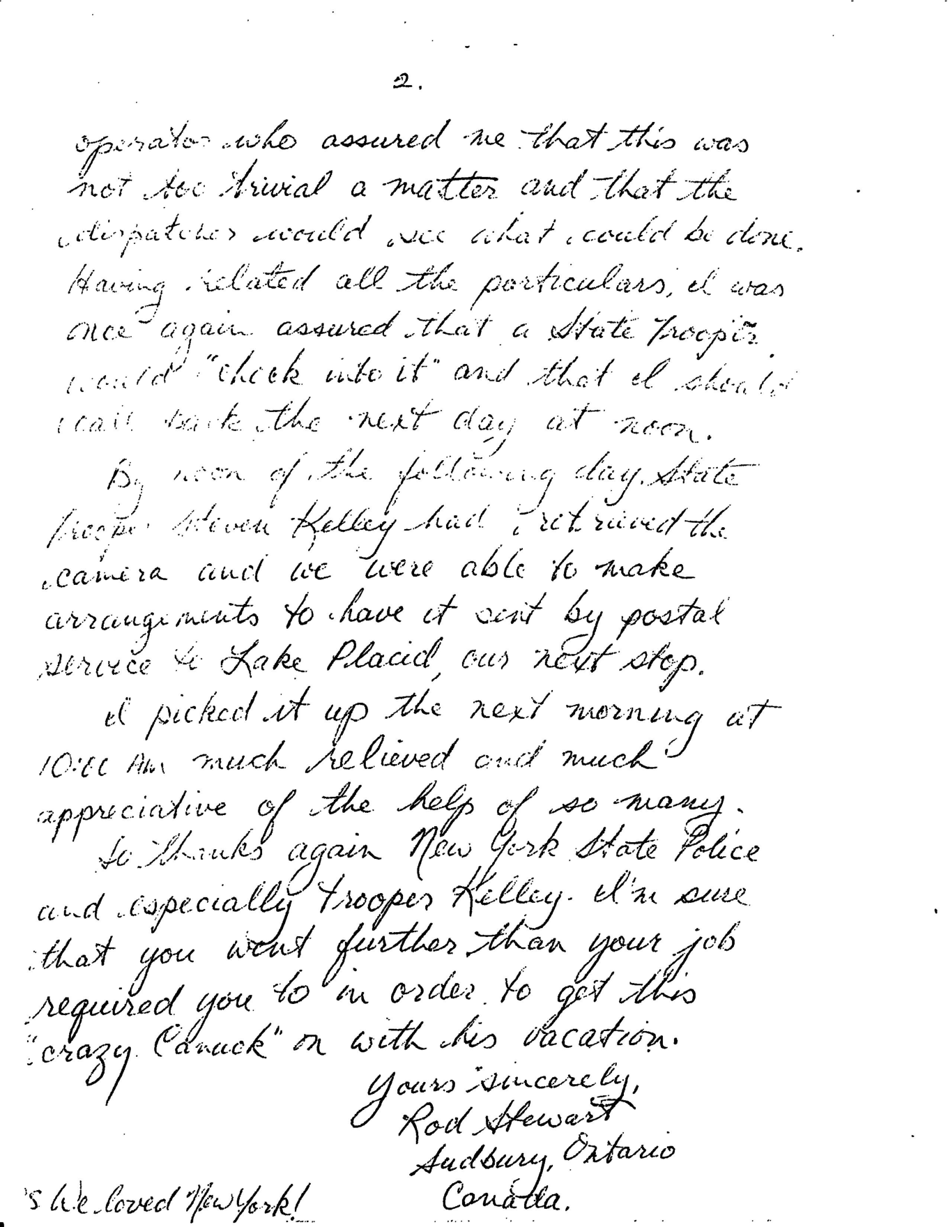 Visitor letter praising Steven Kelley page 2