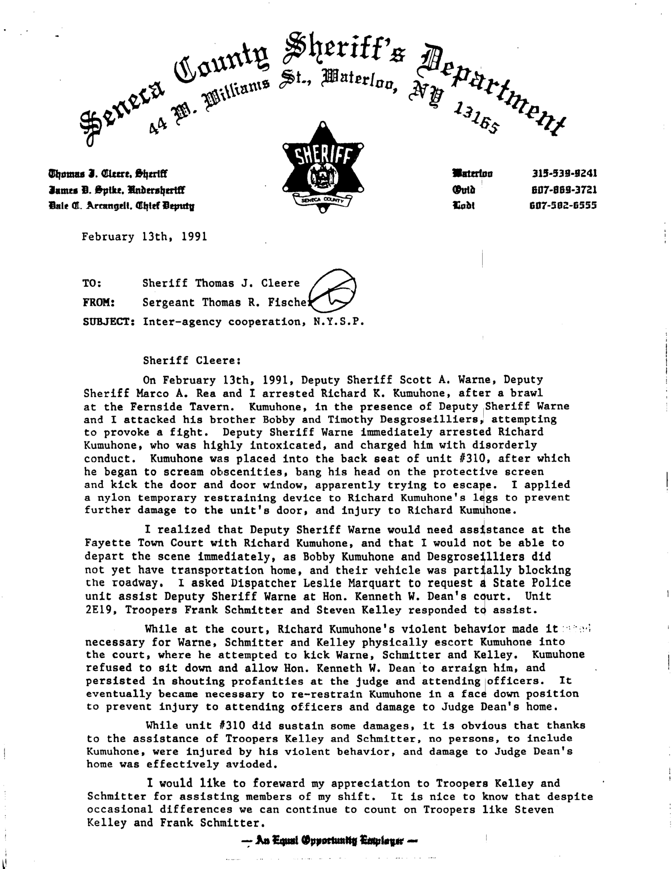 February 13, 1991 sheriff sergeant memorandum