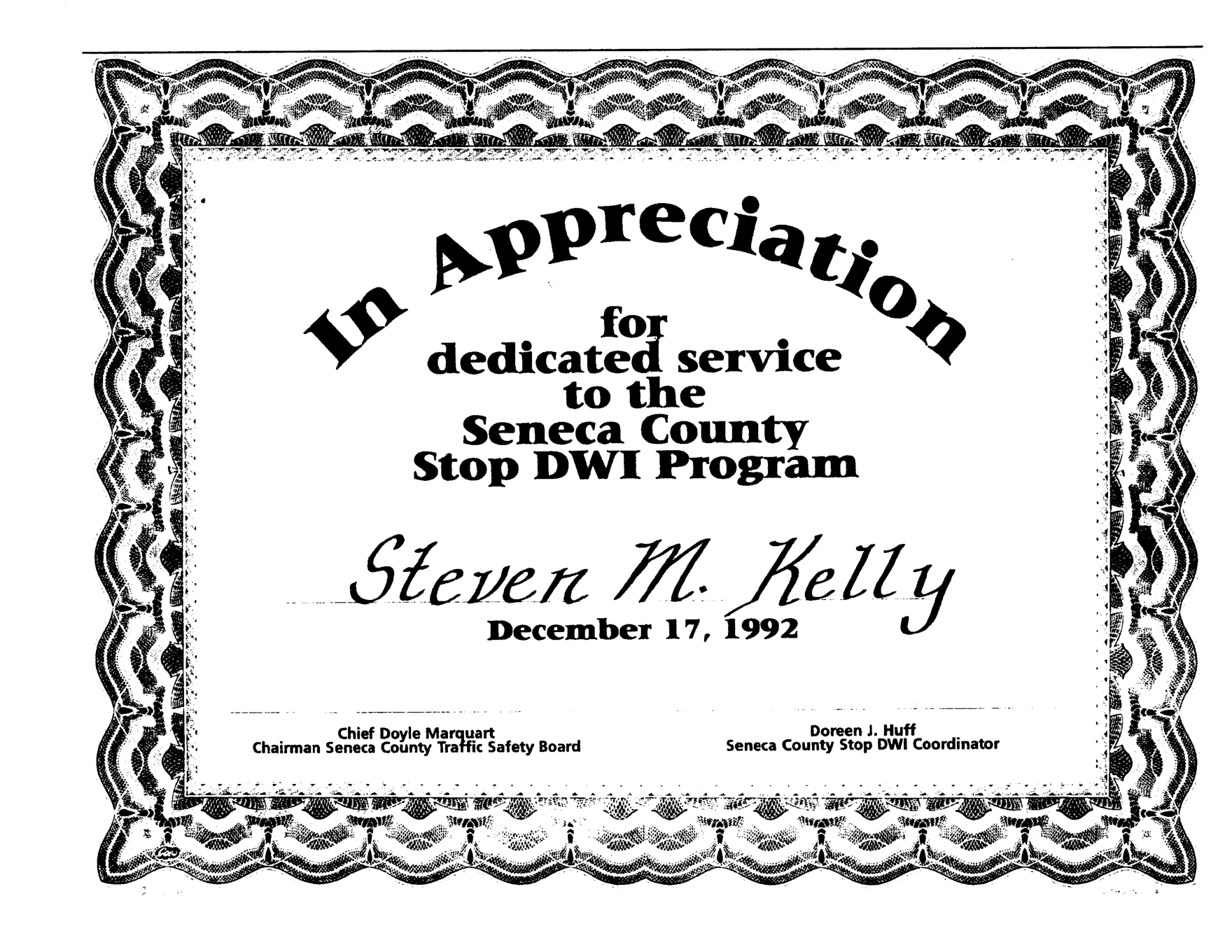 STOP-DWI Certificate of Appreciation