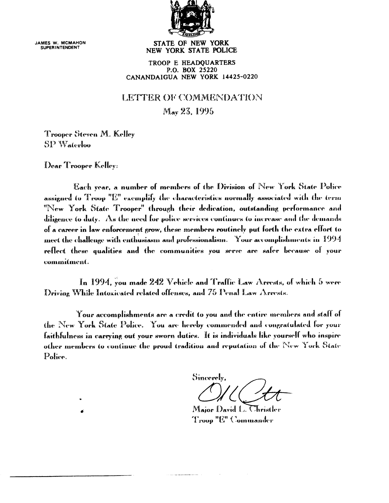 1994 Performance — 242 V&T / 75 Penal Law Arrests