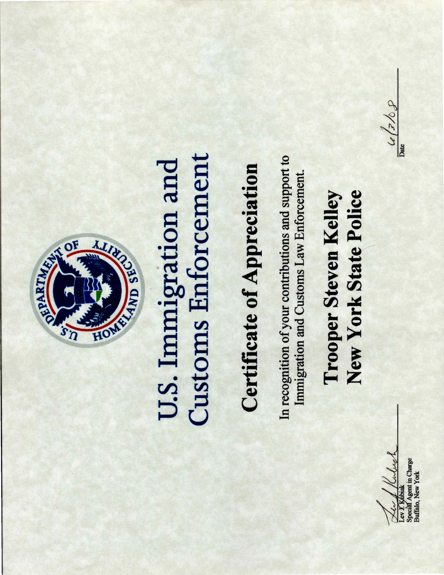 ICE Certificate of Appreciation