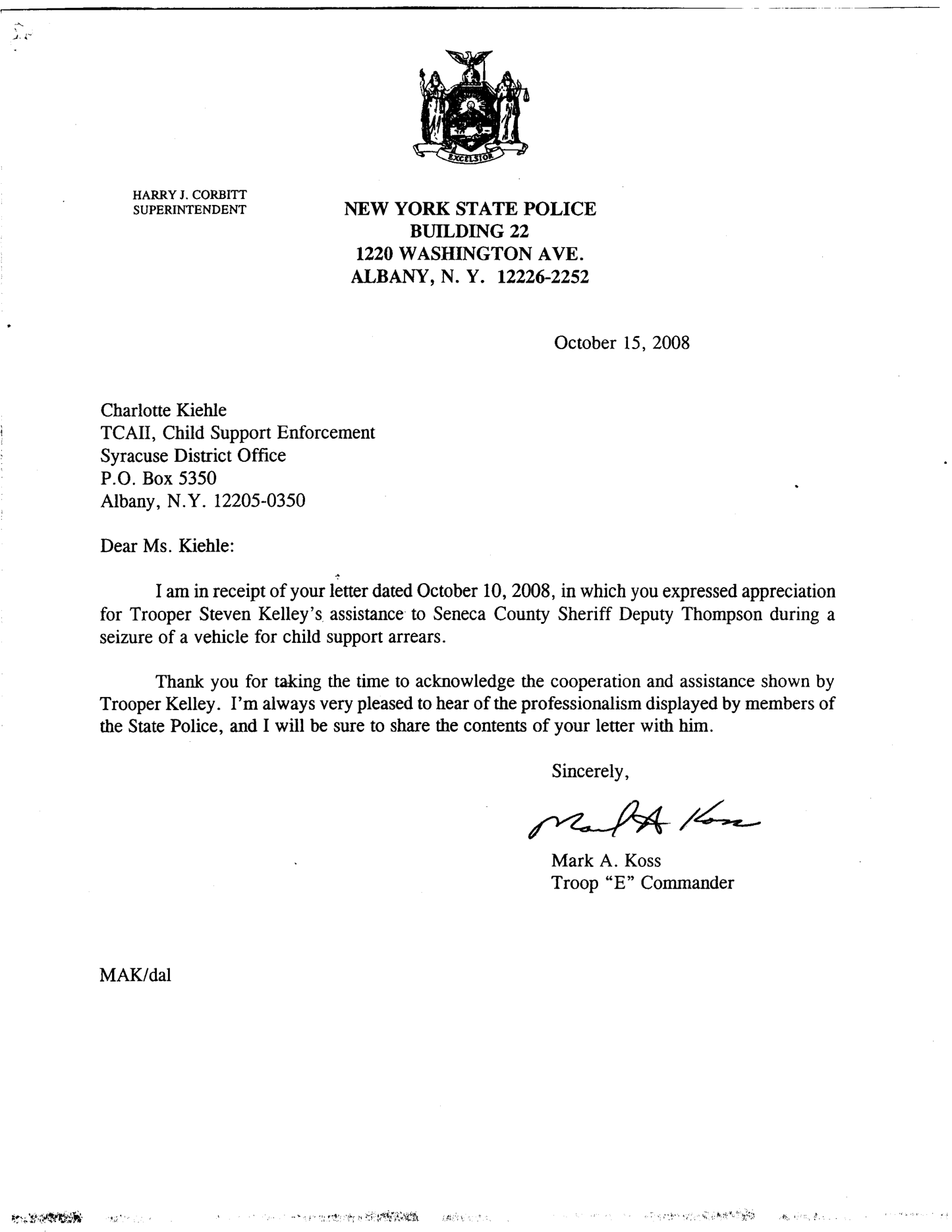 NYSP acknowledgement