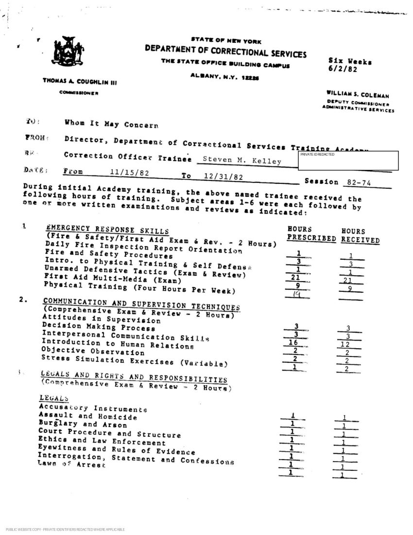 New York State corrections academy transcript and curriculum - page 2