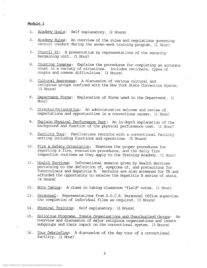 New York State corrections academy transcript and curriculum - page 7