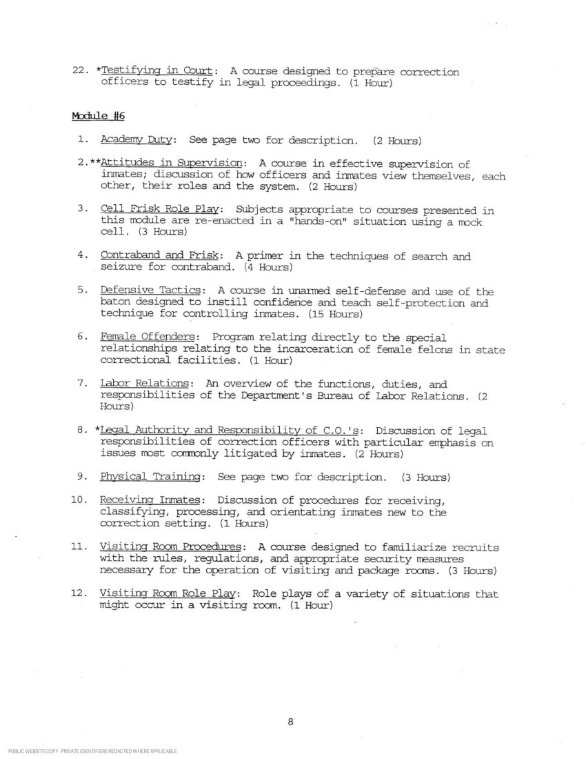 New York State corrections academy transcript and curriculum - page 12
