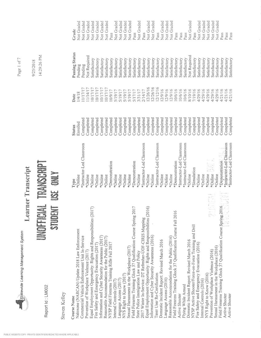 New York State Police academy and in-service transcript - page 5