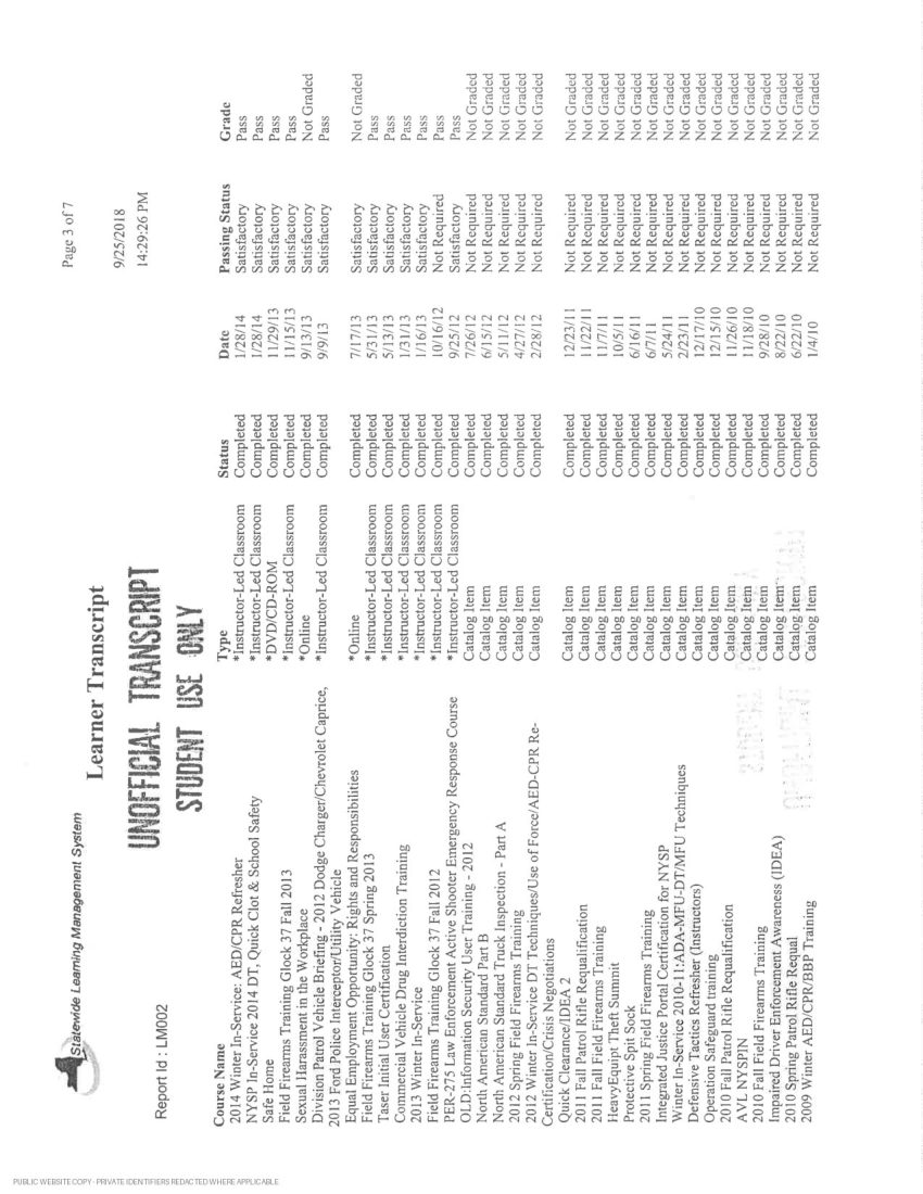 New York State Police academy and in-service transcript - page 7
