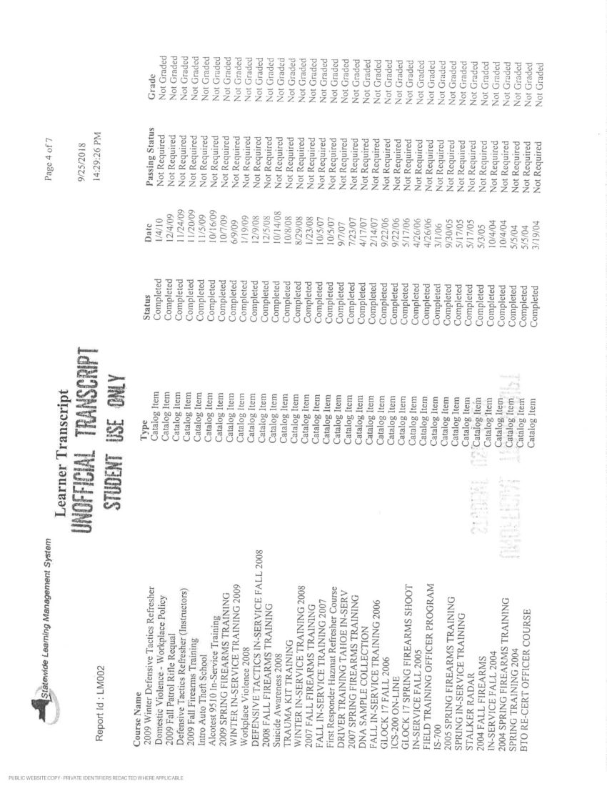 New York State Police academy and in-service transcript - page 8
