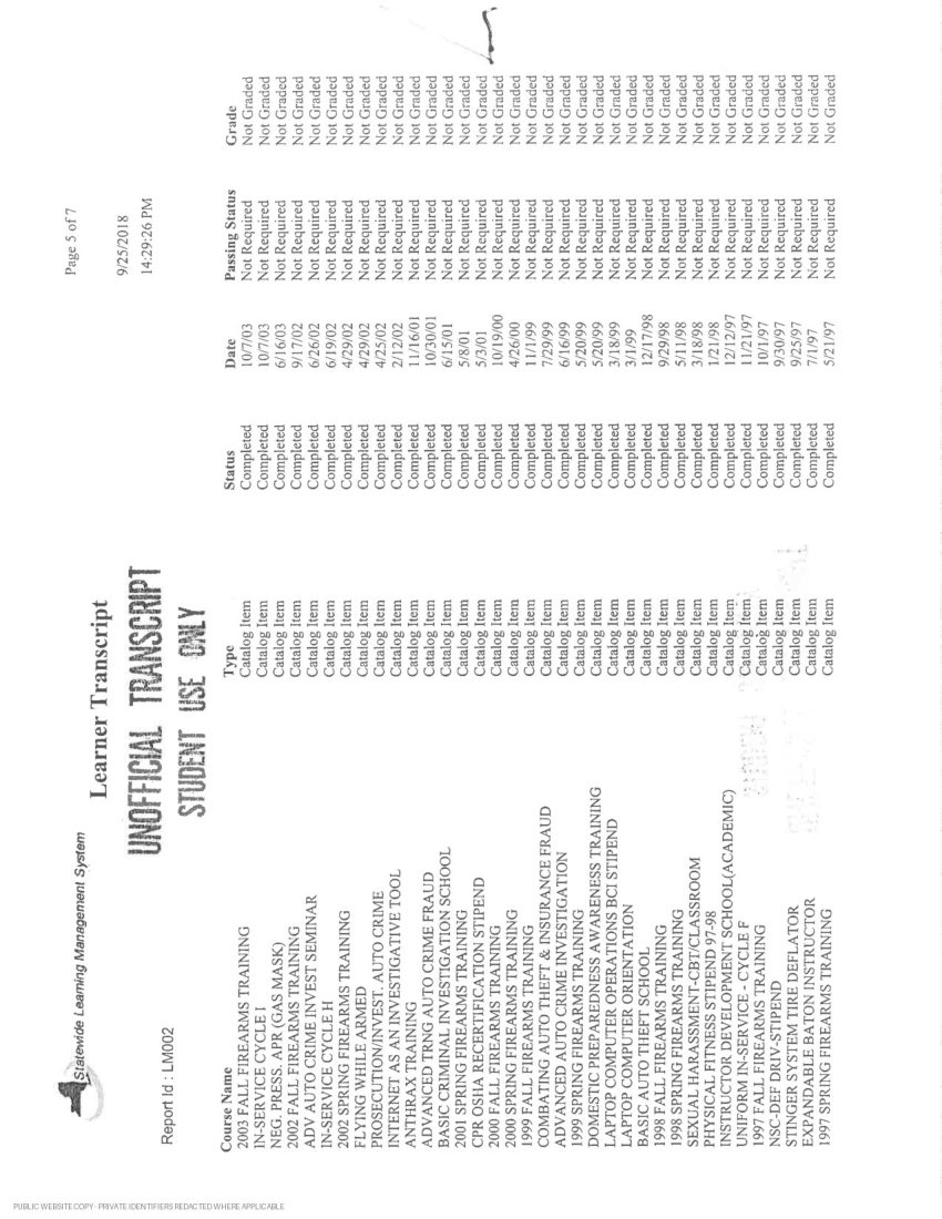 New York State Police academy and in-service transcript - page 9