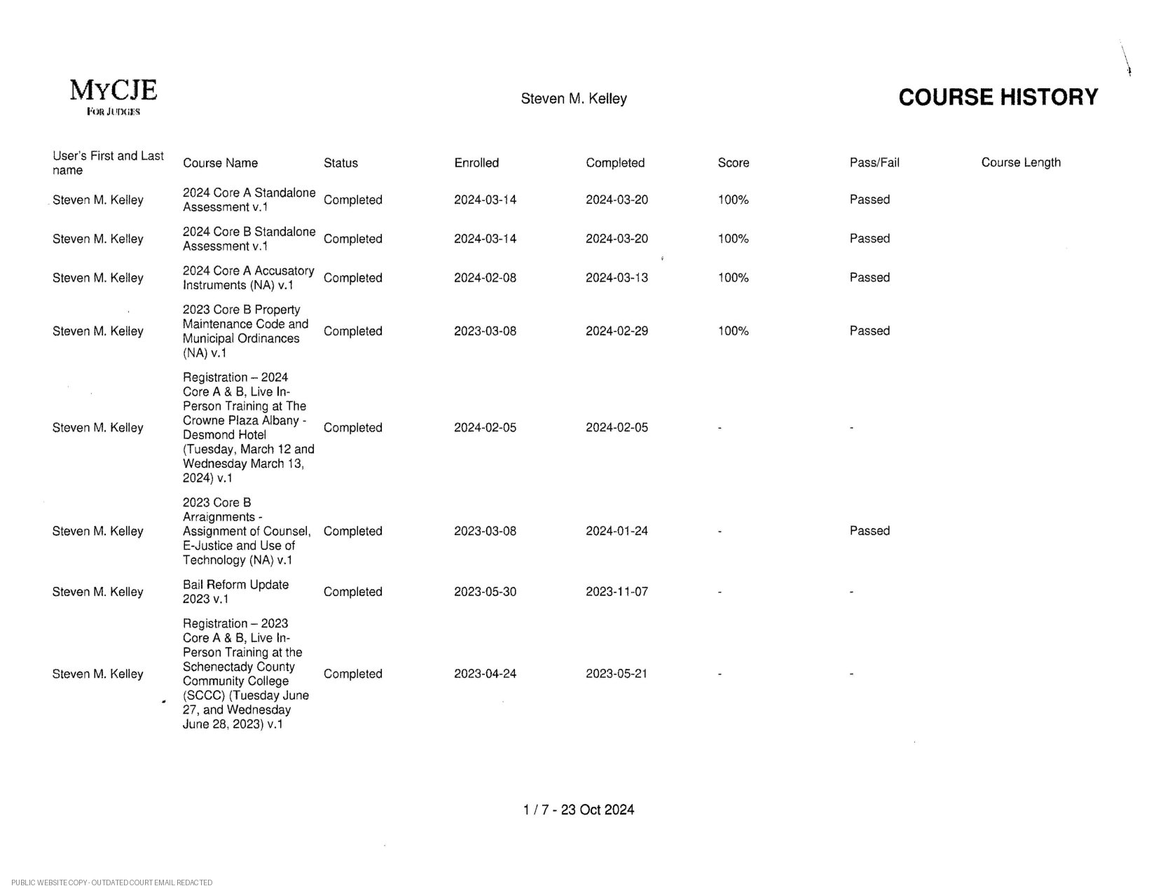 MyCJE judicial training course history - page 1