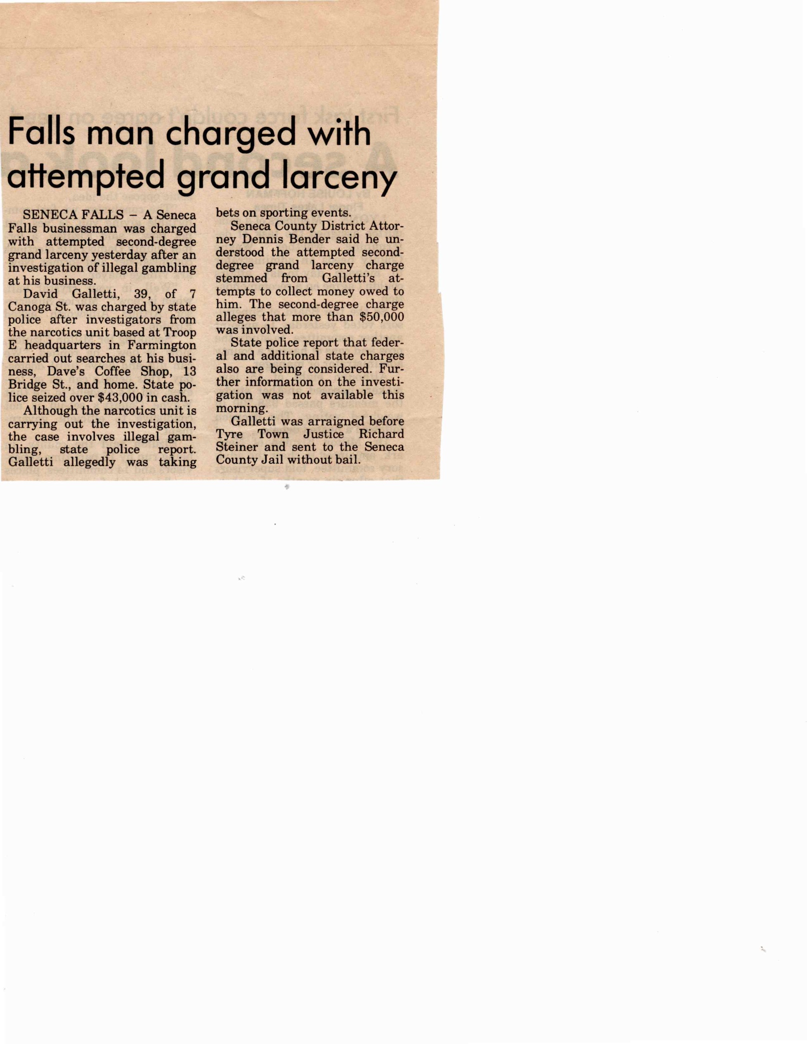 Newspaper article Falls man charged with attempted grand larceny