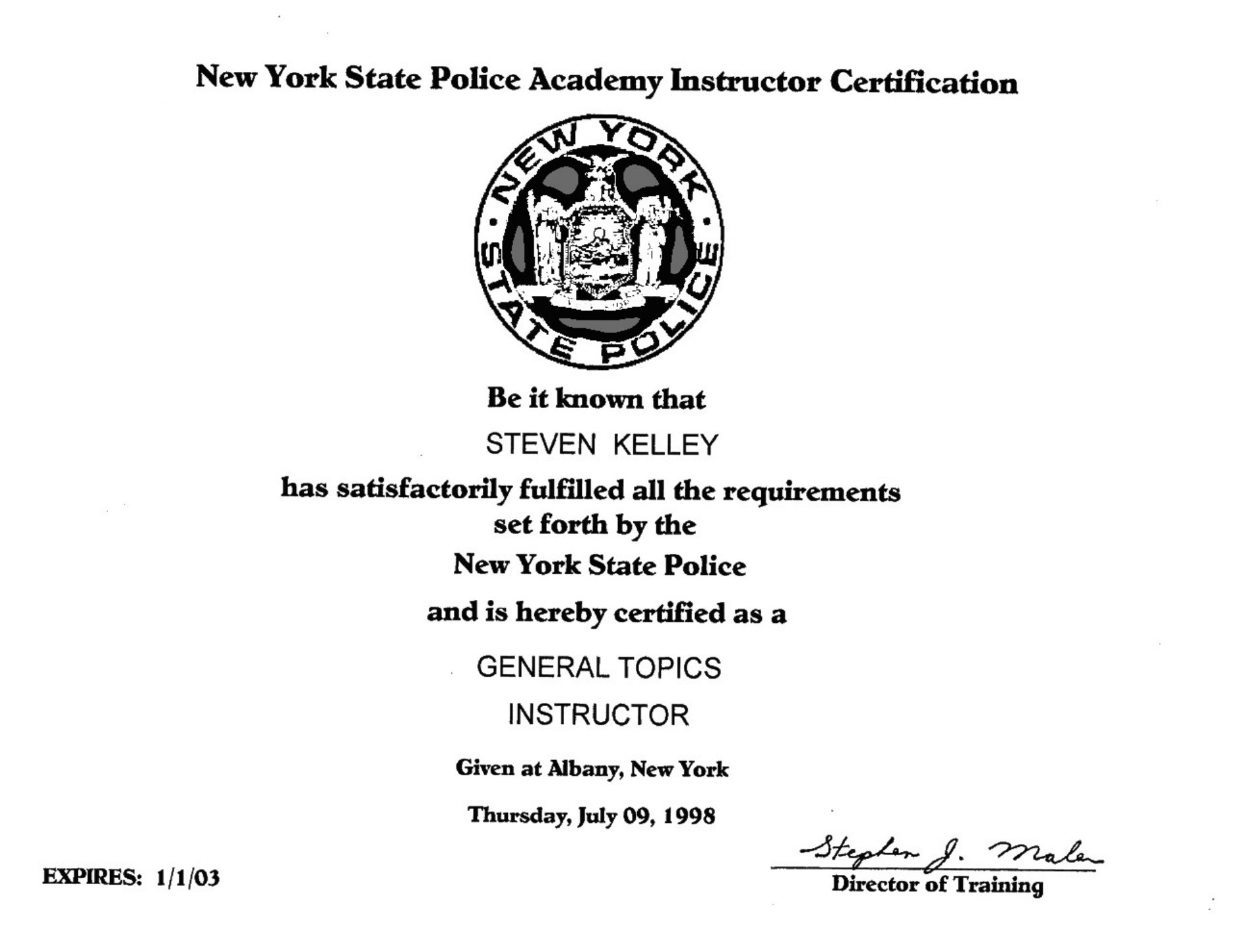Page 14: NYSP General Topics Instructor Certification